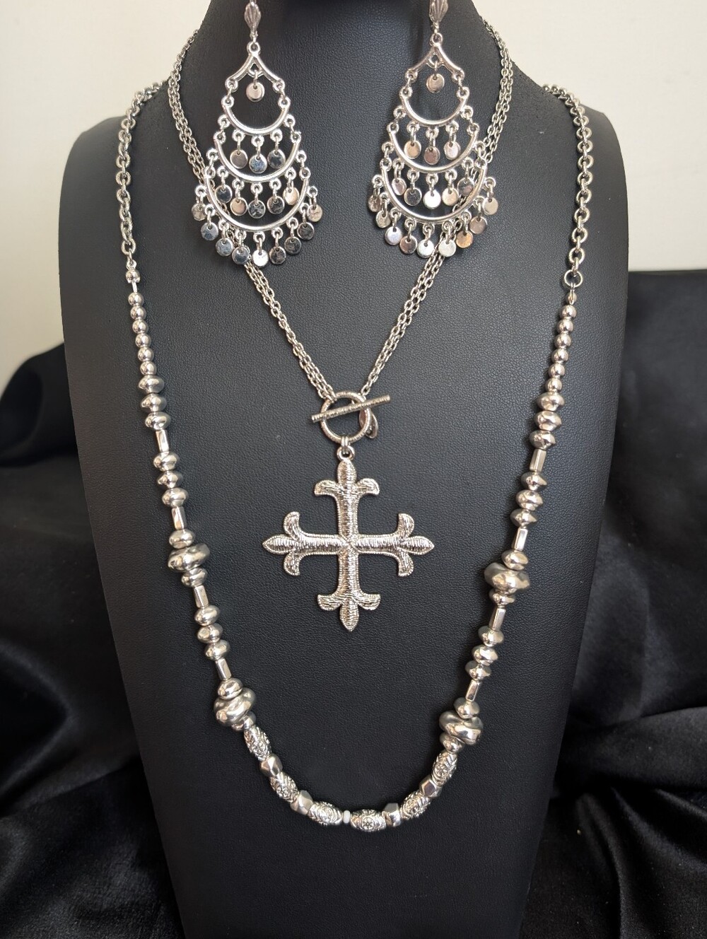 #42. Cookie Lee Maltese  Cross Necklace & Vintage Necklace & Earrings